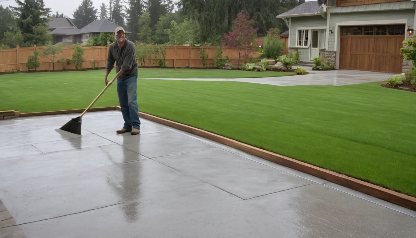 A freshly finished concrete driveway beside a wood-frame home in Seattle